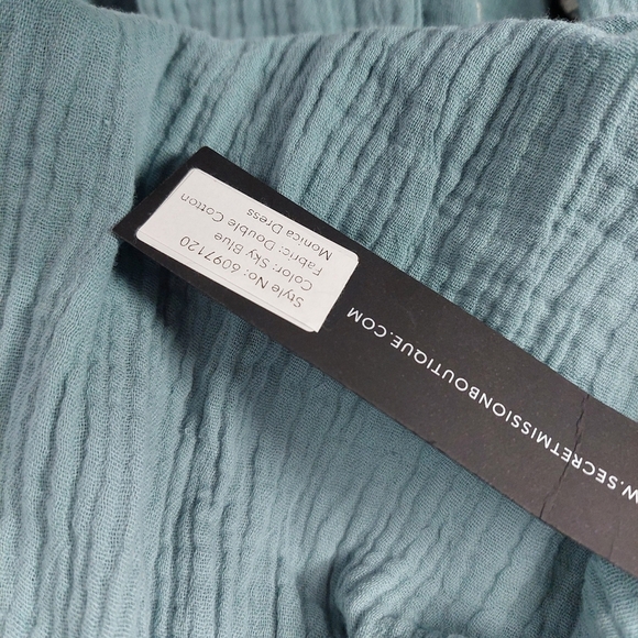 NEW SECRET MISSION Double Cotton Anita Embroidered Midi Dress Dusty Blue - Picture 7 of 9